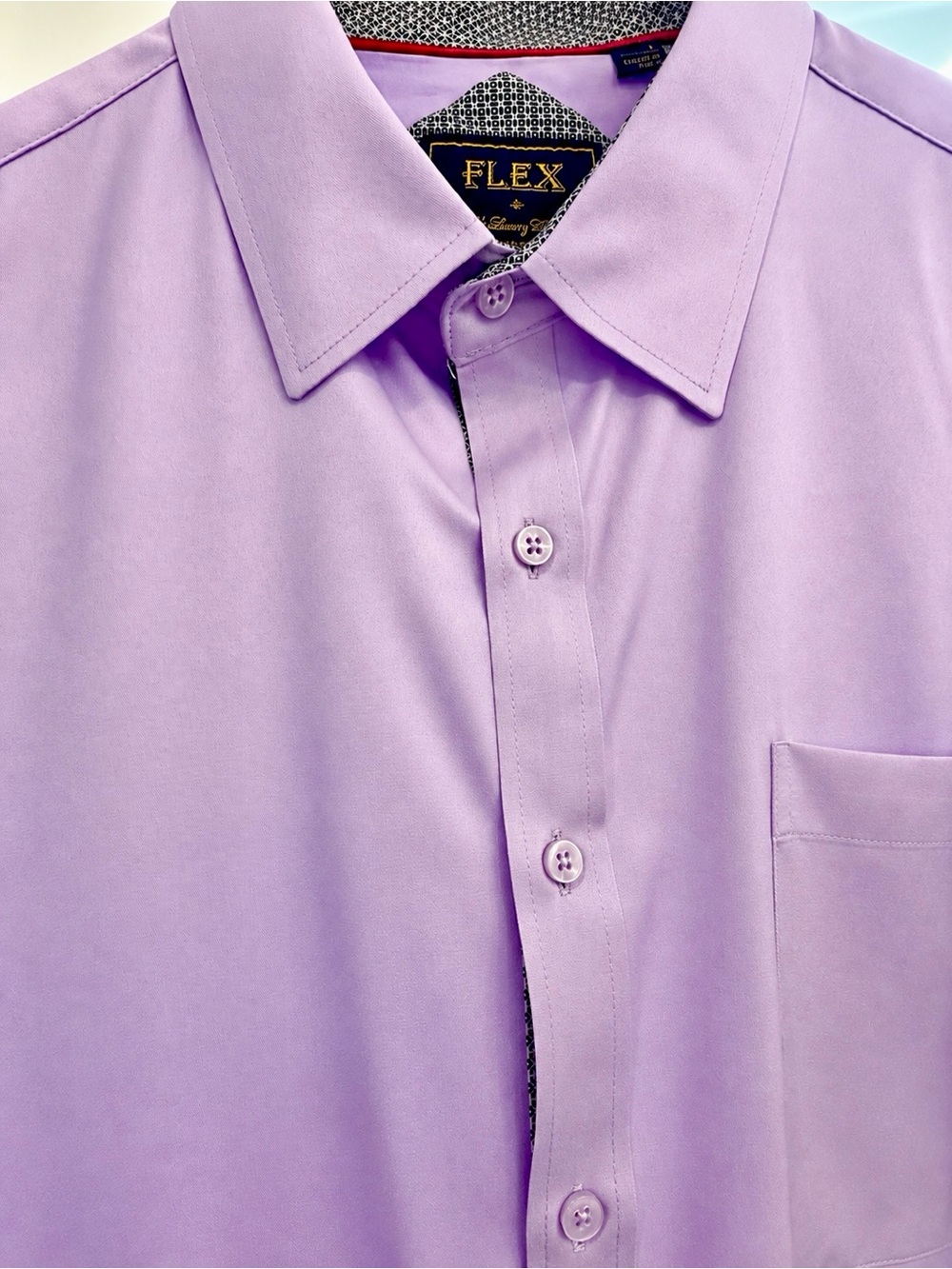 Flex Men’s Lavender Button Down Shirt Large Short Sleeve Design in Italy - Picture 3 of 11